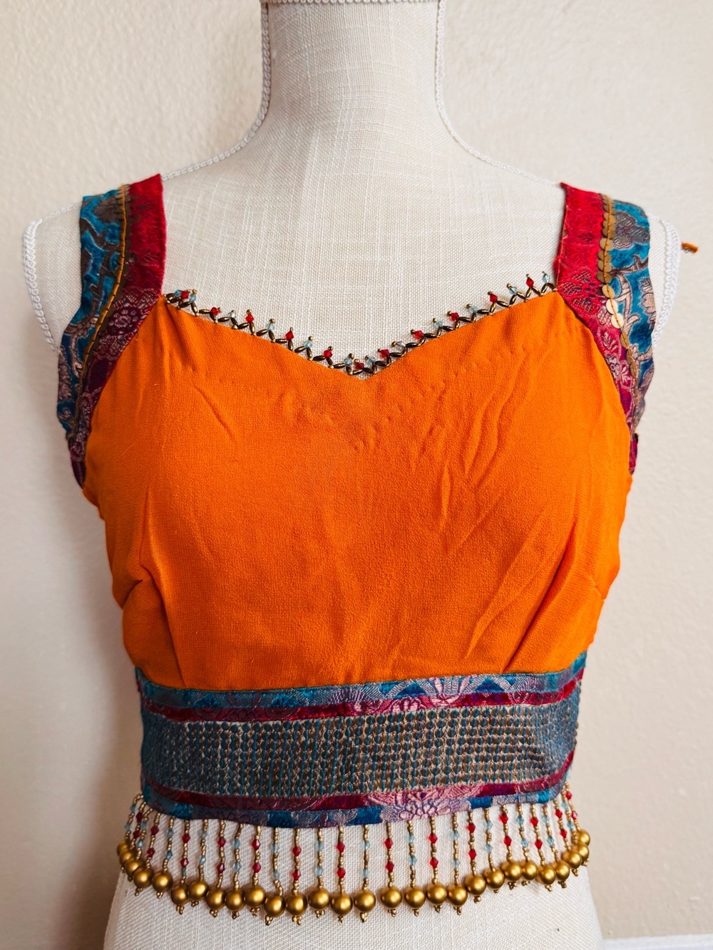 Sari Saree Indian blouse choli crop beaded embroidered sleeveless